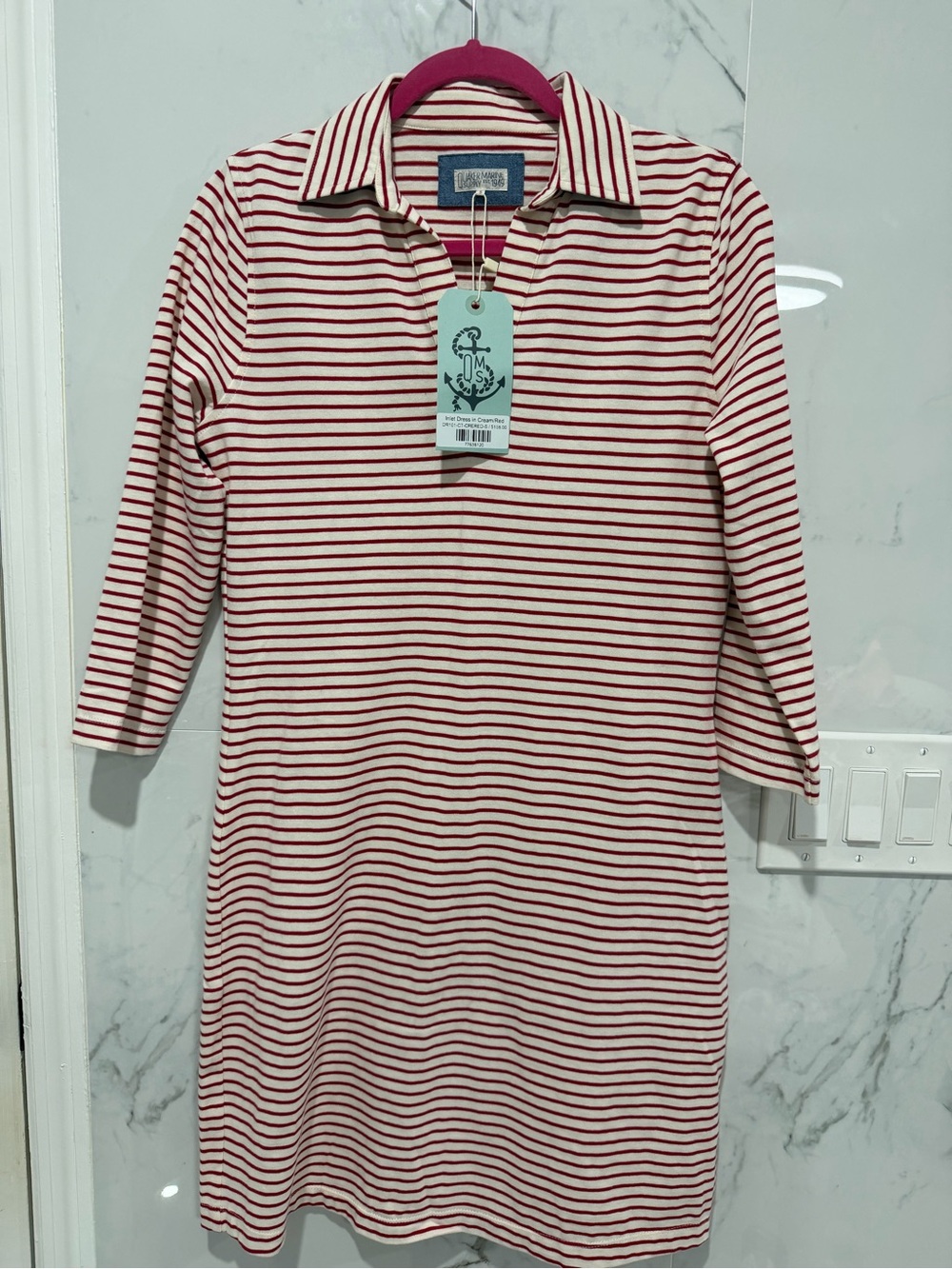 Quaker Marine Supply Cream dress with Red Narrow Stripes